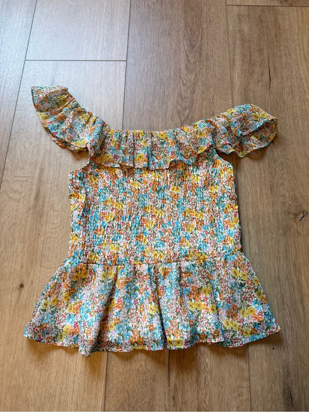 LC Lauren Conrad Floral Smocked Off-Shoulder Top